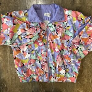 VTG 90s Lavon Cheerful Corp Pastel Abstract Full Zip Windbreaker Jacket XL